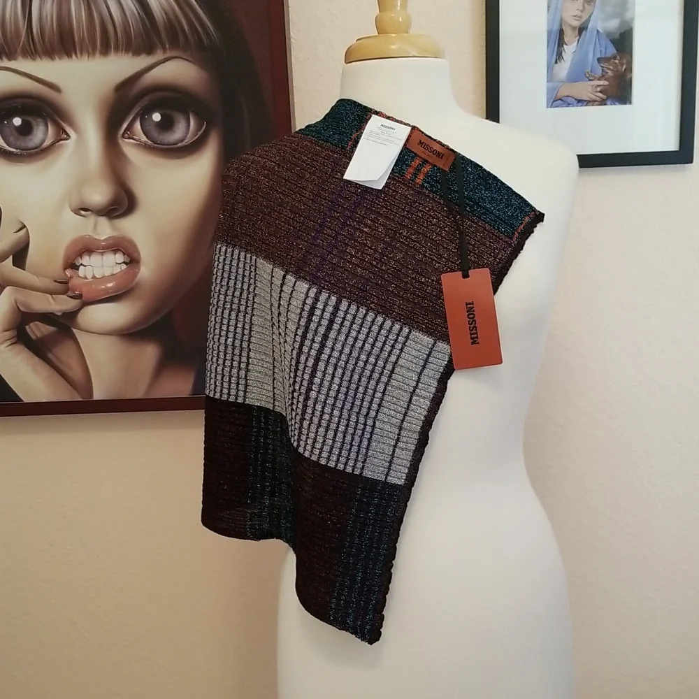 Missoni Metallic Ribbed Knit Bandana Scarf